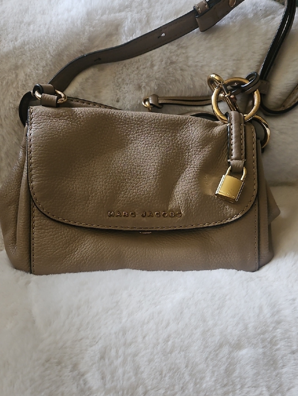 Marc Jacobs Pebbled Taupe Leather Crossbody with Gold Hardware